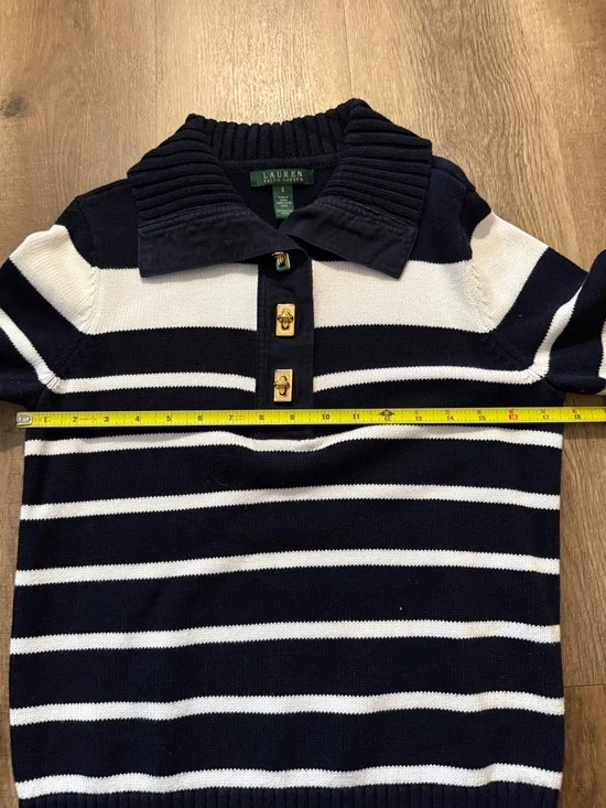 Lauren Ralph Lauren navy & white nautical striped cotton sweater Size Small - Picture 7 of 10